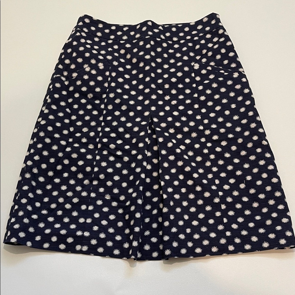 Boden A-Line Skirt Starburst Star Print Navy Blue/White Front Box Pleat
